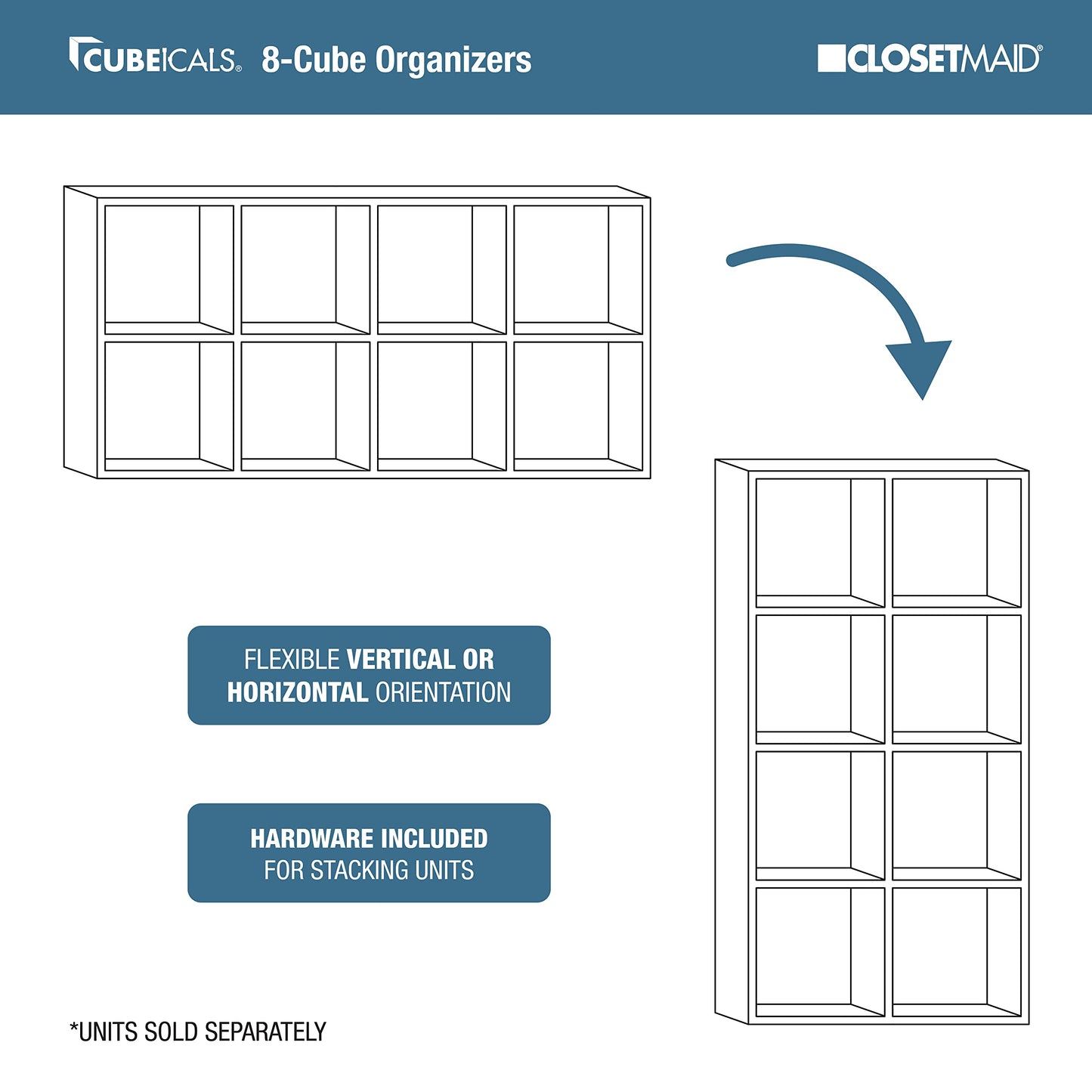 ClosetMaid Cubeicals 8 Cube Storage Shelf Organizer Bookshelf, Stackable, Vertical or Horizontal