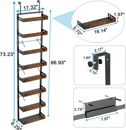 bukfen Over the Door Pantry Organizer, 8-Tier Adjustable Wooden Basket Kitchen Pantry Door Organization and Storage,2 in 1 Wall Mount or Hanging Heavy-Duty Metal Hanging Kitchen Spice Rack,1 Pack