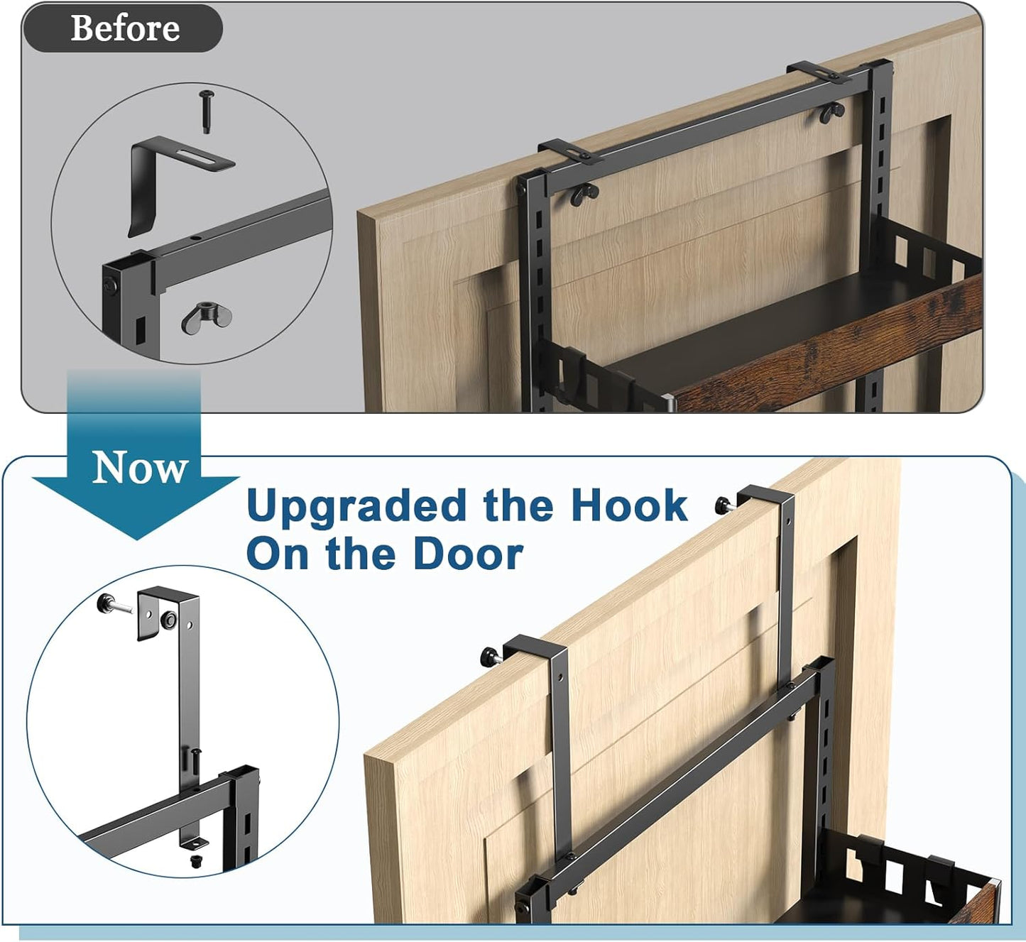 bukfen Over the Door Pantry Organizer, 6-Tier Adjustable Wooden Basket Kitchen Pantry Door Organization and Storage, Heavy-Duty Metal Hanging Kitchen Spice Rack,D6.3 x W17.71 x H50.60 inch,1 Pack