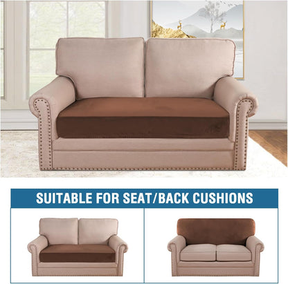 H.VERSAILTEX Velvet Stretch Individual Couch Cushion Cover Plush Slipcover for Loveseat Sofa Furniture Protector Seat Cover (1 Piece Loveseat Cushion Cover, Caramel)