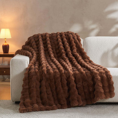 Lotus Karen Faux Fur Throw Blanket Dark Coffee - Big Bubble Rabbit Fluff Blanket for Couch Bed Sofa,Softest Fluffy Fuzzy Cozy Blanket,Thick Furry Plush Shaggy Warm Blankets for Women,60x80 Inches