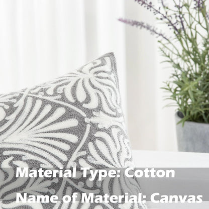 HWY 50 Grey Gray Decorative Lumbar Pillow Cover Rectangle 12x20 Inch (1 Piece), Embroidered Cotton Farmhouse Cushion Cover Pillow Case for Sofa Couch Living Room Bed, Minimalist Floral