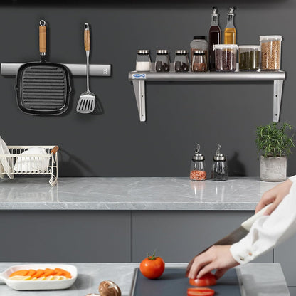 HARDURA Stainless Steel Shelf 14" x 36", 275lb Commercial Shelves Wall Mount Metal Shelving with Backsplash and Brackets for Kitchen, Restaurant, Laundry Room and Home