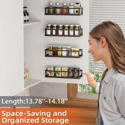 Spice Rack Wall Mounted, 4 Pack Pantry Door Organizer & Hanging Storage Baskets Organizer Wall Mount, Large Capacity Metal Spice Shelf for Kitchen Cabinet, Bathroom, Shower, Home Decor