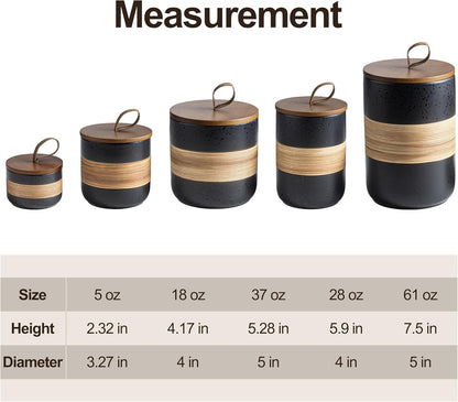 Ceramic Jar with Lid, Coffee Container Kitchen Food Storage Jars for Spice Sugar Tea Bag, Stackable Decorative Jars for Countertop, Black & 18oz