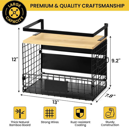 [WIDER Shelf]2 SET Strong Magnetic Shelf Basket for Fridge with Tag & Bamboo Top, XXL Large Magnetic Spice Rack Shelves for Side of Refrigerator, Kitchen Pantry Storage Organizer for Food Fruit Veg