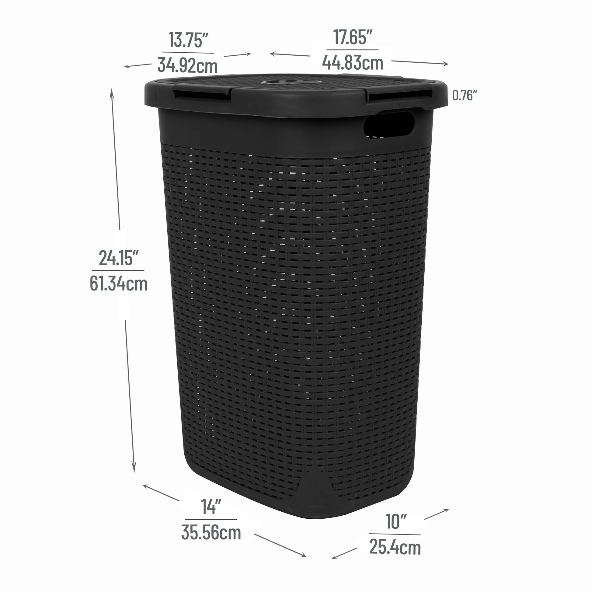 Mind Reader 60L Slim Laundry Hamper, Clothes Basket, Lid, Wicker Design, Plastic, 17.65"L x 13.75"W