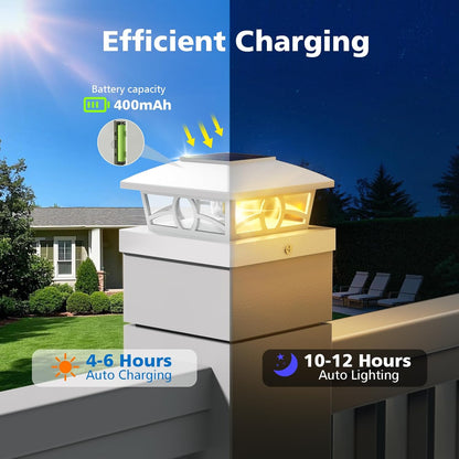 NIORSUN Solar Post Lights Outdoor, Fence Post Solar Lights Warm White Outdoor Waterproof Edison LED Bulbs Garden Patio Fence Deck Decor, 4x4 5x5 Wood Vinyl Post Cap Lights, White 6 Pack