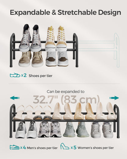 SONGMICS Expandable Shoe Rack, 1 Tier Shoe Rack Shelf, Adjustable Shoe Organizer Storage for 10