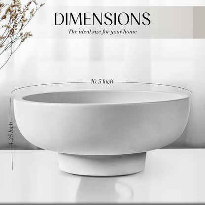 Large Decorative Bowl for Home Decor – Concrete Fruit Bowl for Kitchen Counter | Key Bowl for Entryway Table | Pedestal Bowl for Modern Decor | Coffee Table Centerpiece