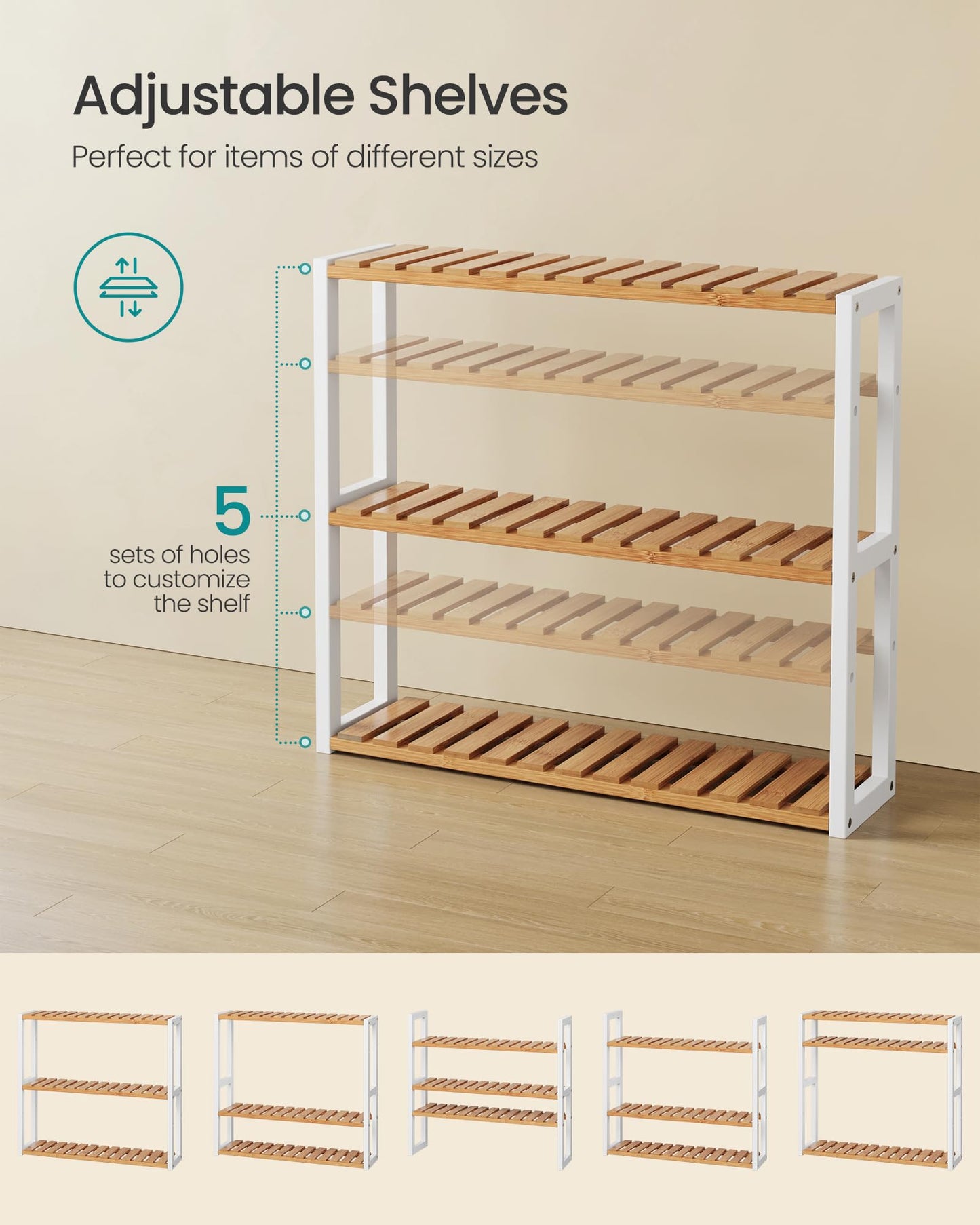 SONGMICS Bamboo Bathroom Shelf, 3-Tier Adjustable Plants Rack, Wall-Mounted or Stand, in The Living
