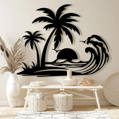 Palm Tree Metal Wall Decor,Palm Tree Metal Wall Art,Metal Palm Tree,Metal Palm Tree Wall Decor,Tropical Metal Wall Art,Beach Wall Decort,Metal Wall Decor (style 1,black,35 L" x 28 W" / 90 x 70 cm)