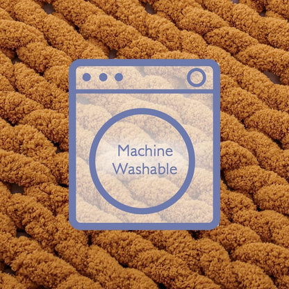 Bigacogo Chunky Knit Throw Blanket for Couch, 40x40 inches, 100% Hand Knitted with Thick Jumbo Chenille Yarn, Cozy Soft Large Rope Knot Cable Crochet Blankets for Sofa Bed Living Room, Burnt Orange