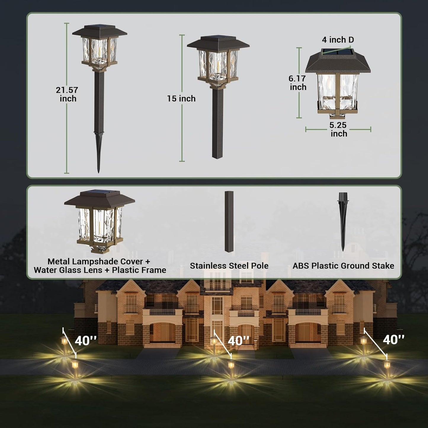 XMCOSY+ Solar Outdoor Lights Waterproof IP65, Solar-Powered Garden/Yard/Pathway Lights with Warm White 2-Tone Bronze-Wood Stainless Steel Design for Landscape Driveway Walkway Decorative