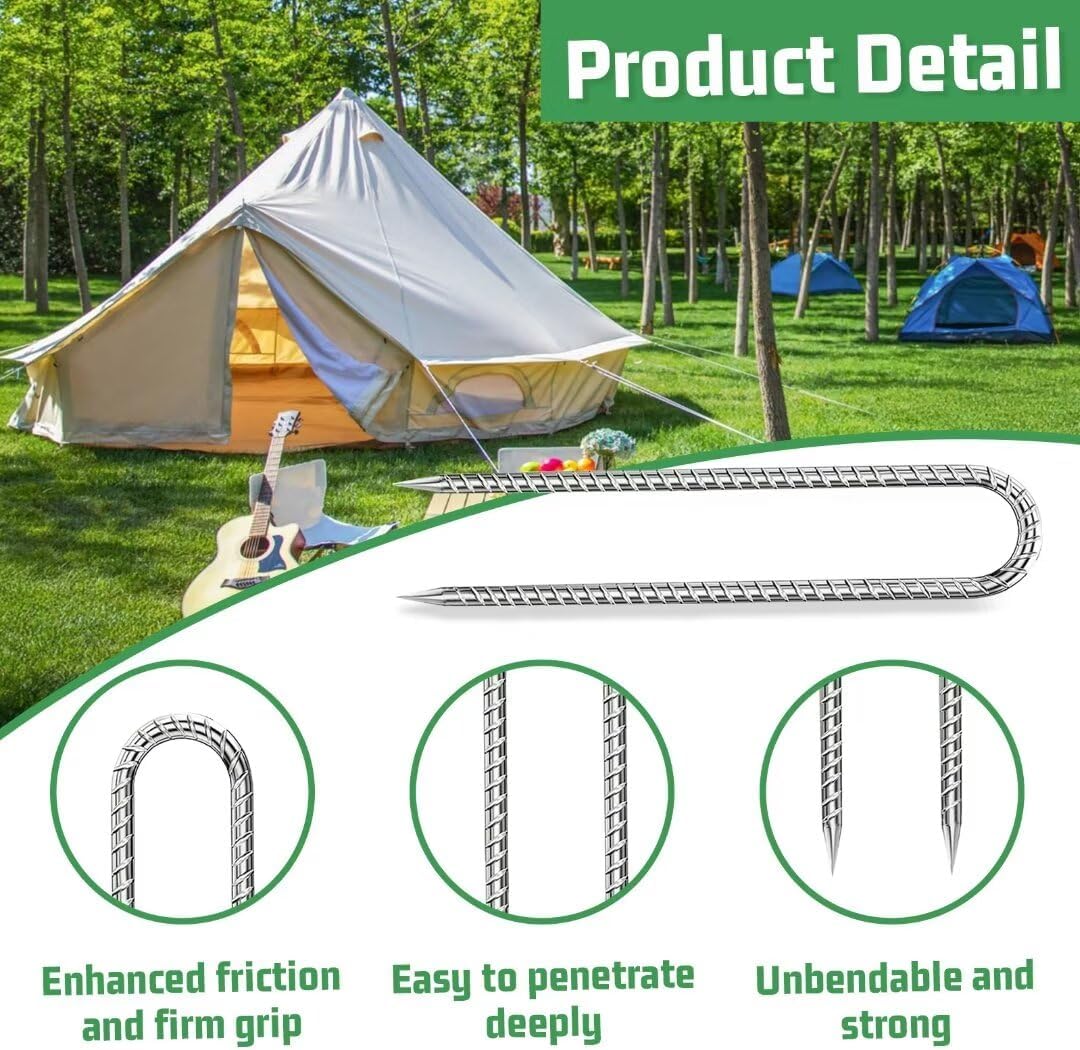 Ground-Stakes-Heavy-Duty-12 inch, U-Hook Rebar Stakes Galvanized Anti-Rust 6pcs Garden Stakes Metal Ground Anchors for Garden Dog Fence Chicken Coop Tent Trampoline Accessories Deer Fence