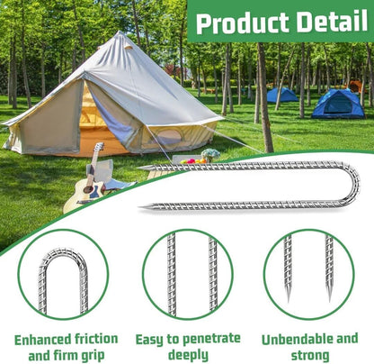 Ground-Stakes-Heavy-Duty-12 inch, U-Hook Rebar Stakes Galvanized Anti-Rust 6pcs Garden Stakes Metal Ground Anchors for Garden Dog Fence Chicken Coop Tent Trampoline Accessories Deer Fence