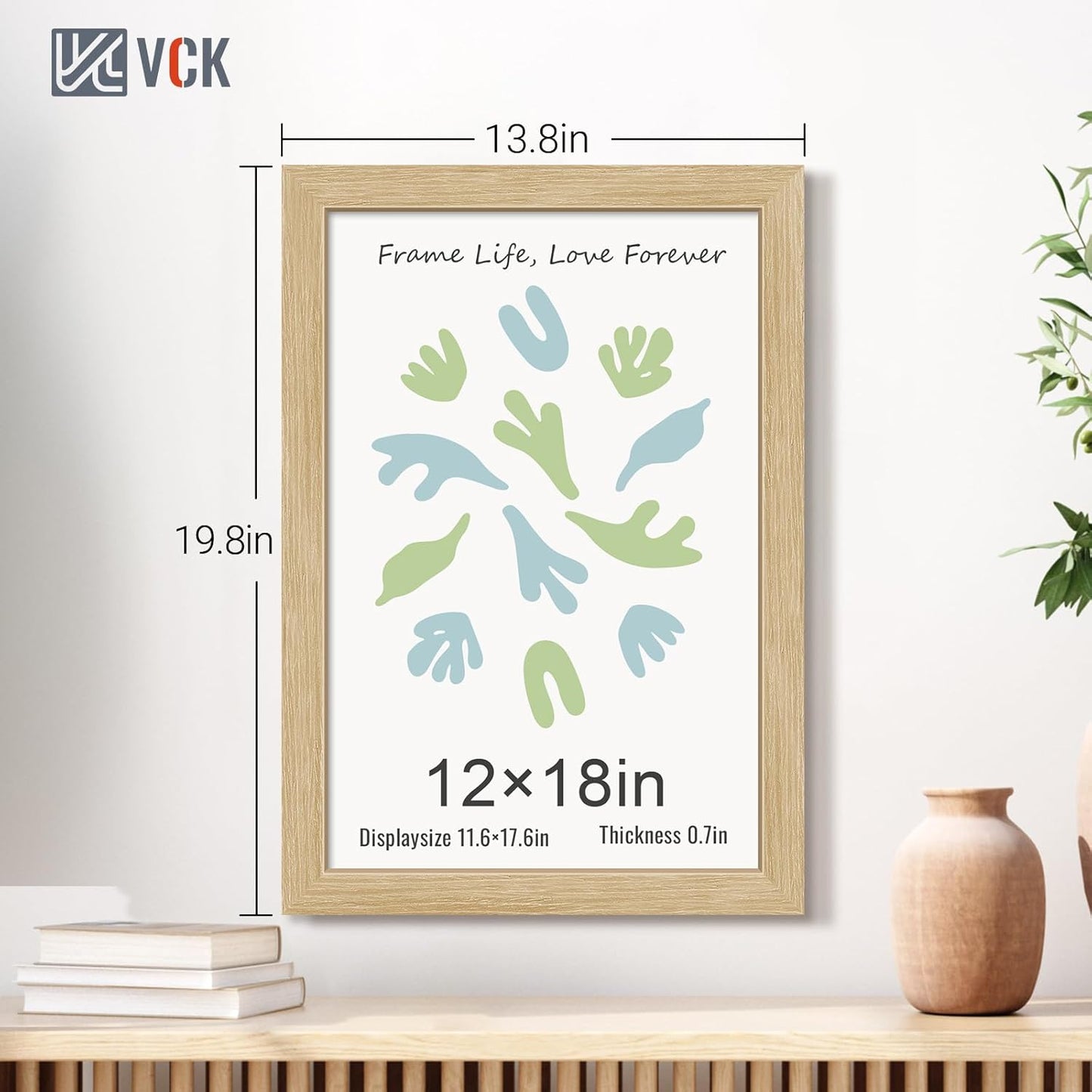 VCK 12x18 Oak Wood Frame for Poster & Picture, Natural Solid Wood Photo Frames 3 Pack, Wall Gallery Frame