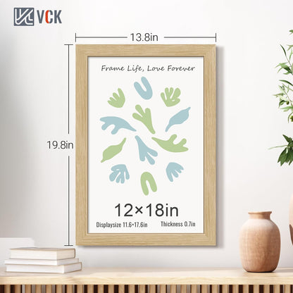 VCK 12x18 Oak Wood Frame for Poster & Picture, Natural Solid Wood Photo Frames 3 Pack, Wall Gallery Frame