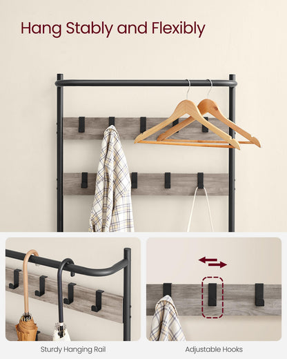 VASAGLE Hall Tree with Bench and Shoe Storage, Entryway Bench with Coat Rack Stand and Shoe Rack, 9