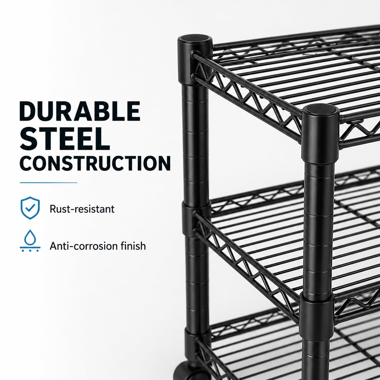 Simple Deluxe 3-Tier Heavy Duty Adjustable Storage Shelf with Wheels, 23.23”W x 13.39”D x 30.31”H