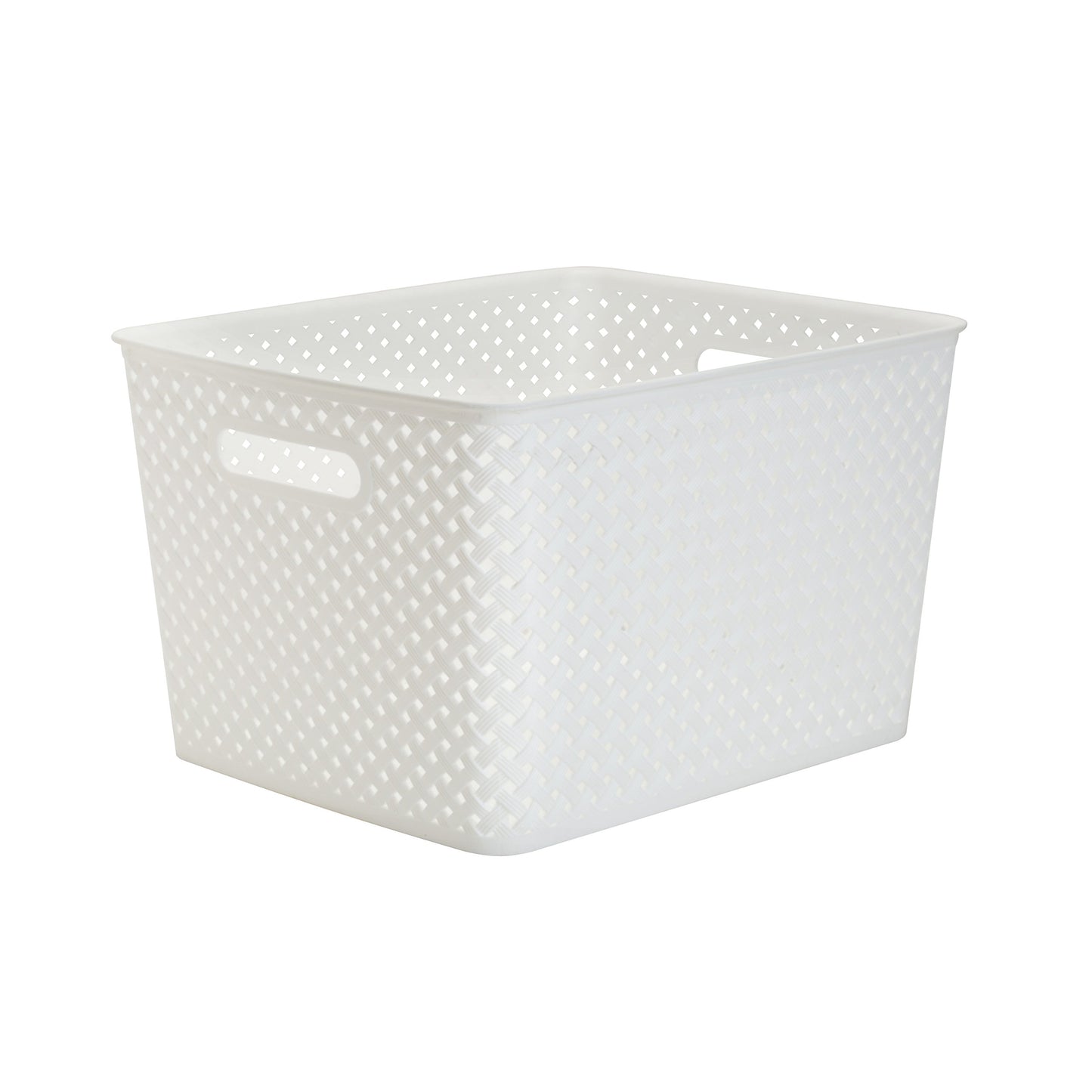 Simplify Large Resin Wicker Tote | Storage Bin | Plastic Organizer | Carrying Handles | Bathroom |