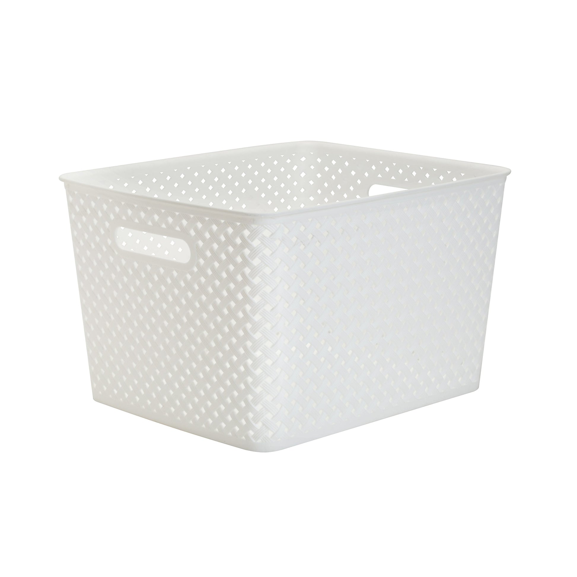 Simplify Large Resin Wicker Tote | Storage Bin | Plastic Organizer | Carrying Handles | Bathroom |
