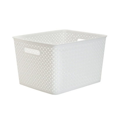 Simplify Large Resin Wicker Tote | Storage Bin | Plastic Organizer | Carrying Handles | Bathroom |