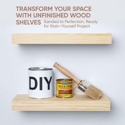 Homeforia 16 inch Natural Floating Shelf, High End Solid Real Wood 16inch Small Floating Shelves for Wall Mounted, Natural Wooden Floating Shelves, Heavy Duty Bracket, 16 X 6.5 X 1.75 in, Set of 2