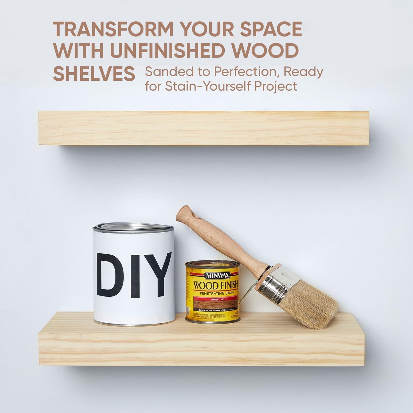 Homeforia 18 inch Natural Floating Shelf, High End Solid Real Wood 18inch Small Floating Shelves for Wall Mounted, Natural Wooden Floating Shelves, Heavy Duty Bracket, 18 X 6.5 X 1.75 in, Set of 2