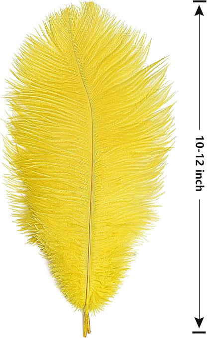 THARAHT Yellow Ostrich Feathers 24pcs Natural Bulk 10-12Inch 25cm-30cm for Crafts Wedding Party Centerpieces Halloween and Home Decoration Feathers