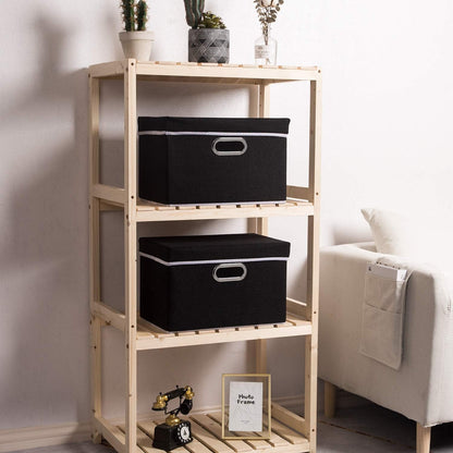 PRANDOM Foldable Storage Box with Lid [3-Pack] Fabric Collapsible Storage Bin Organizer Container Basket Cube with Cover for Home Bedroom Closet Office Nursery Black (14.9x9.8x9.8)