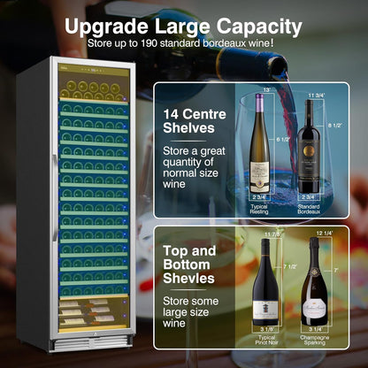 Upgraded 190 Bottles Wine Cooler Refrigerator,24 Inch Wide Wine Fridge with Professional Temperature Control System, Freestanding or Built-in installation, Quiet Operation