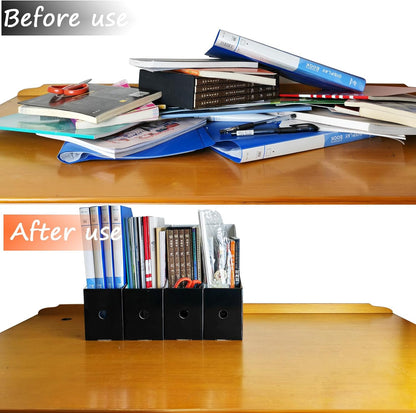 24 Pack Black Cardboard Magazine Holder, Sturdy Book Bins for Classroom Library, 10.6'' ×10.2'' ×3.5'' Inch Vertical File Folder Box