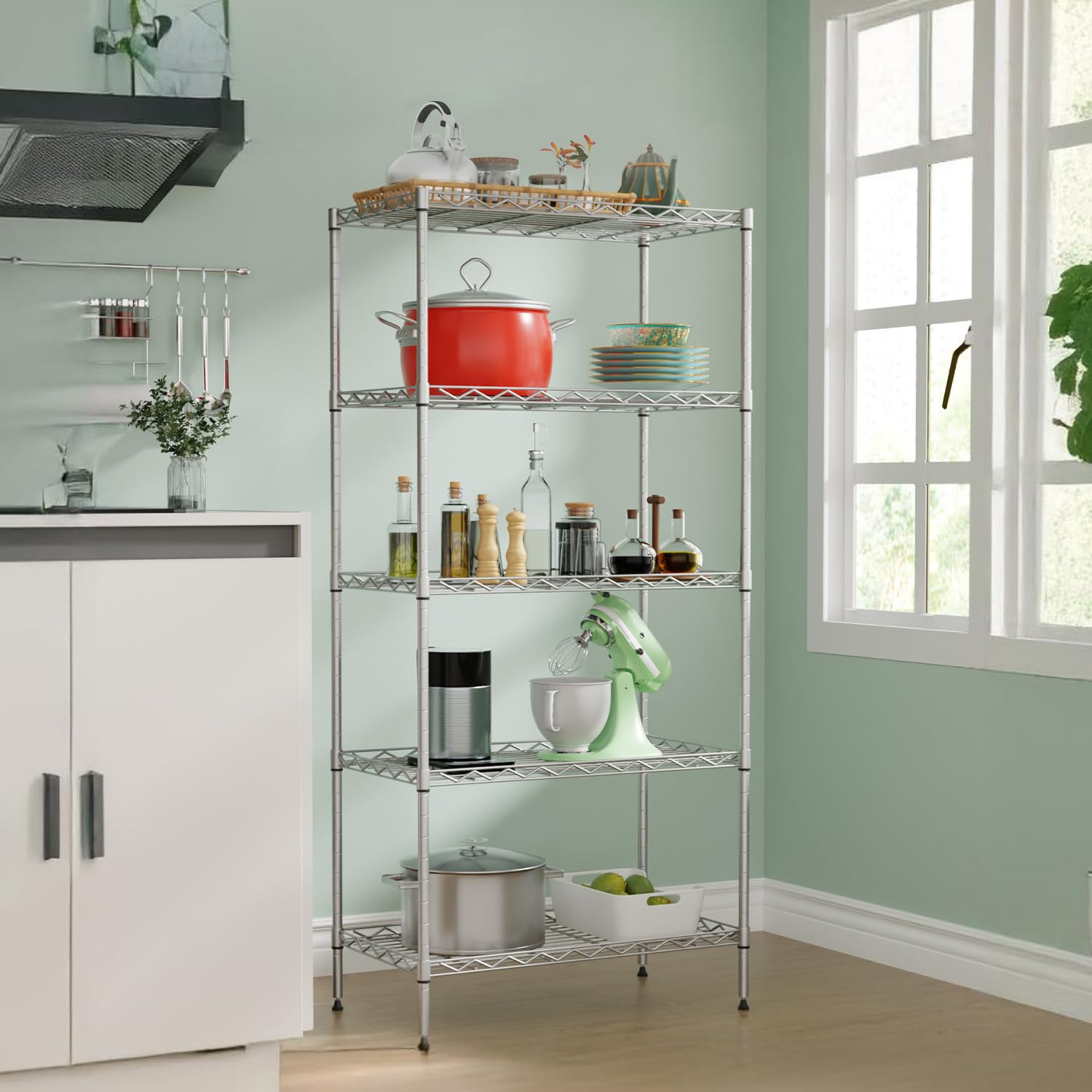 5-Tier Shelves Height Adjustable Storage Shelves Shelving Unit 21”Dx11”Wx48”H Wire Shelving NSF