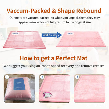 ACOMOPACK Baby Play Mat for Floor,1.3" Thick Memory Foam Area Rug for Living Room,Soft Velvet Crawling with Non-Slip Bottom for Kid,Toddler,79"×157" Tummy Time Nursery Rugs,Yoga（Pink）