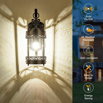 Dusk to Dawn Sensor Outdoor Wall Sconce,14.96" H Vintage Exterior Light Fixture with IP65 Waterproof,Classical European Style Porch Light with Bubble Glass for Garage Yards Patio