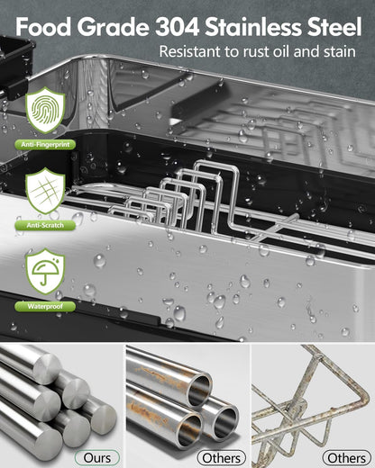 BOOSINY Stainless Steel Dish Drying Rack, Dish Racks for Kitchen Counter, Rust Proof Dish Drainer and Drainboard Set, Small Dryer with Drainage, Utensil Holder and Cup Holder