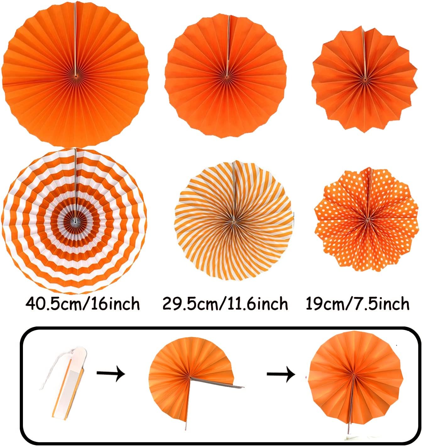 ZERODECO Party Decoration, 21 Pcs Orange Hanging Paper Fans Pom Poms Flowers, Garlands String Polka Dot and Triangle Bunting Flags for Minnie Mouse Birthday Parties Baby Showers Wedding