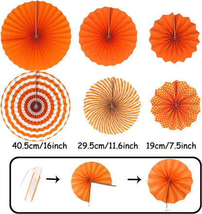 ZERODECO Party Decoration, 21 Pcs Orange Hanging Paper Fans Pom Poms Flowers, Garlands String Polka Dot and Triangle Bunting Flags for Minnie Mouse Birthday Parties Baby Showers Wedding