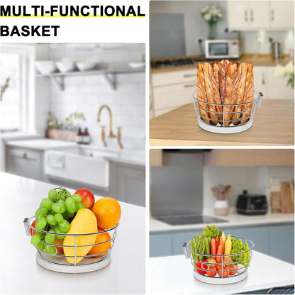 Livabber Countertop Fruit Basket Bowl with Banana Hanger, Modern Standing Fruit Vegetable Bowl Storage, with Banana Tree Holder for Kitchen Dinning Table (Round Marble, Chrome)