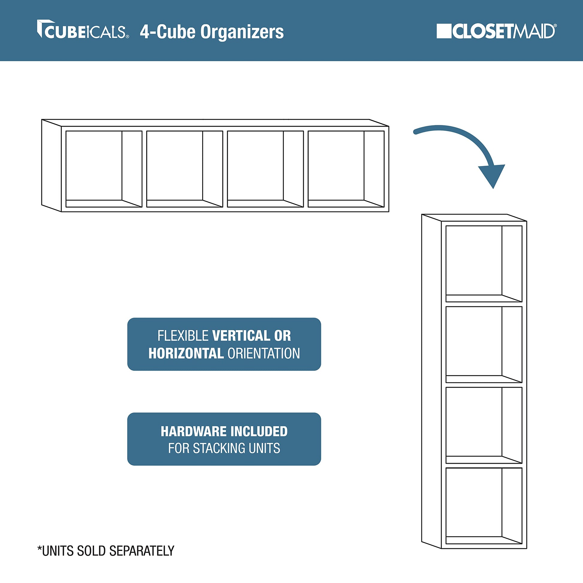 ClosetMaid Cubeicals 4 Cube Storage Shelf Organizer Bookshelf, Stackable, Vertical or Horizontal