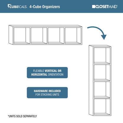 ClosetMaid Cubeicals 4 Cube Storage Shelf Organizer, Stackable, Vertical or Horizontal, Easy