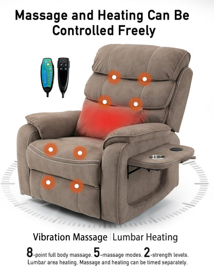 Large Power Lift Chairs Recliners for Elderly with Heated and Massage, Upgraded Dual Motor Lay Flat Recliners, 25in Extra Wide Seat, Folding Tablet, Side Pocket