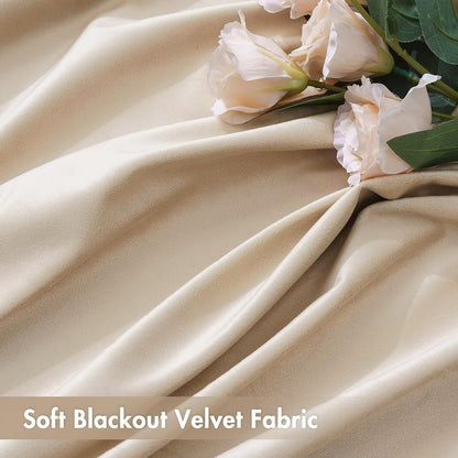 MIULEE Beige Velvet Curtains Thermal Insulated Blackout Curtain Drapes for Bedroom Living Room Darkening 84 Inches Long Curtains Panels Rod Pocket Set of 2