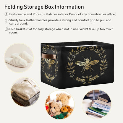 susiyo Storage Baskets for Shelves Organizer Baskets with Metal Frame Closet Storage Bins Fabric Bins Cubes with PU Handles for Organizing Shelf Nursery Toys 1 PACK,Gold Bee Floral