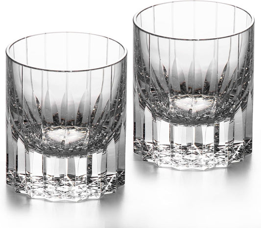 KAMMAK Crystal Whiskey Glasses Set of 2, 7.27oz Old Fashioned Glasses Stemless, Hand Blown White