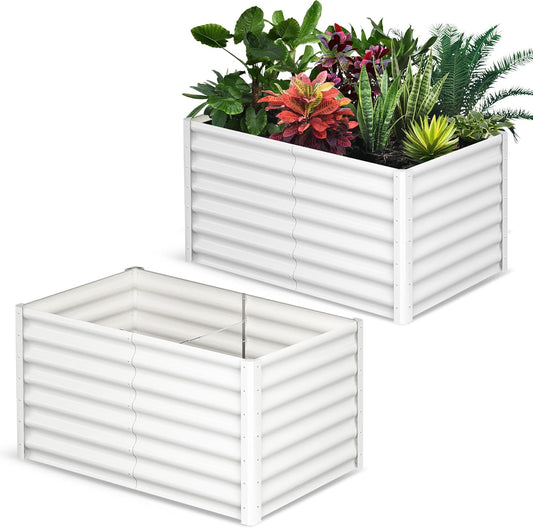 Galvanized Raised Garden Bed Outdoor, 2 Pcs 6x3x2FT Outdoor Large Planter Raised Beds Open Base with Safety Edge and Glove for Vegetables Flowers Ground Planter, White