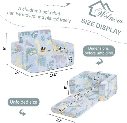 Welnow 2-in-1 Kids Sofa Chair, Glow in The Dark Convertible Toddler Chair Flip Out Children Sofa Folding Kids Play Sofa with Side Pockets & Removable Cover Armrest Chair for Girl or Boy