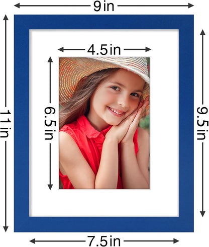 Vittanly 8x10 Picture Frame Set of 9 - Display 5x7 Photos with Mat or 8x10 Without Mat, Wall Mount & Tabletop Frames for Home Decor, Horizontal or Vertical (Blue)
