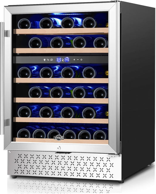 Tylza 24 Inch Dual Zone Wine Cooler Refrigerator, 46 Bottle Built-in or Freestanding, 24'' Wine